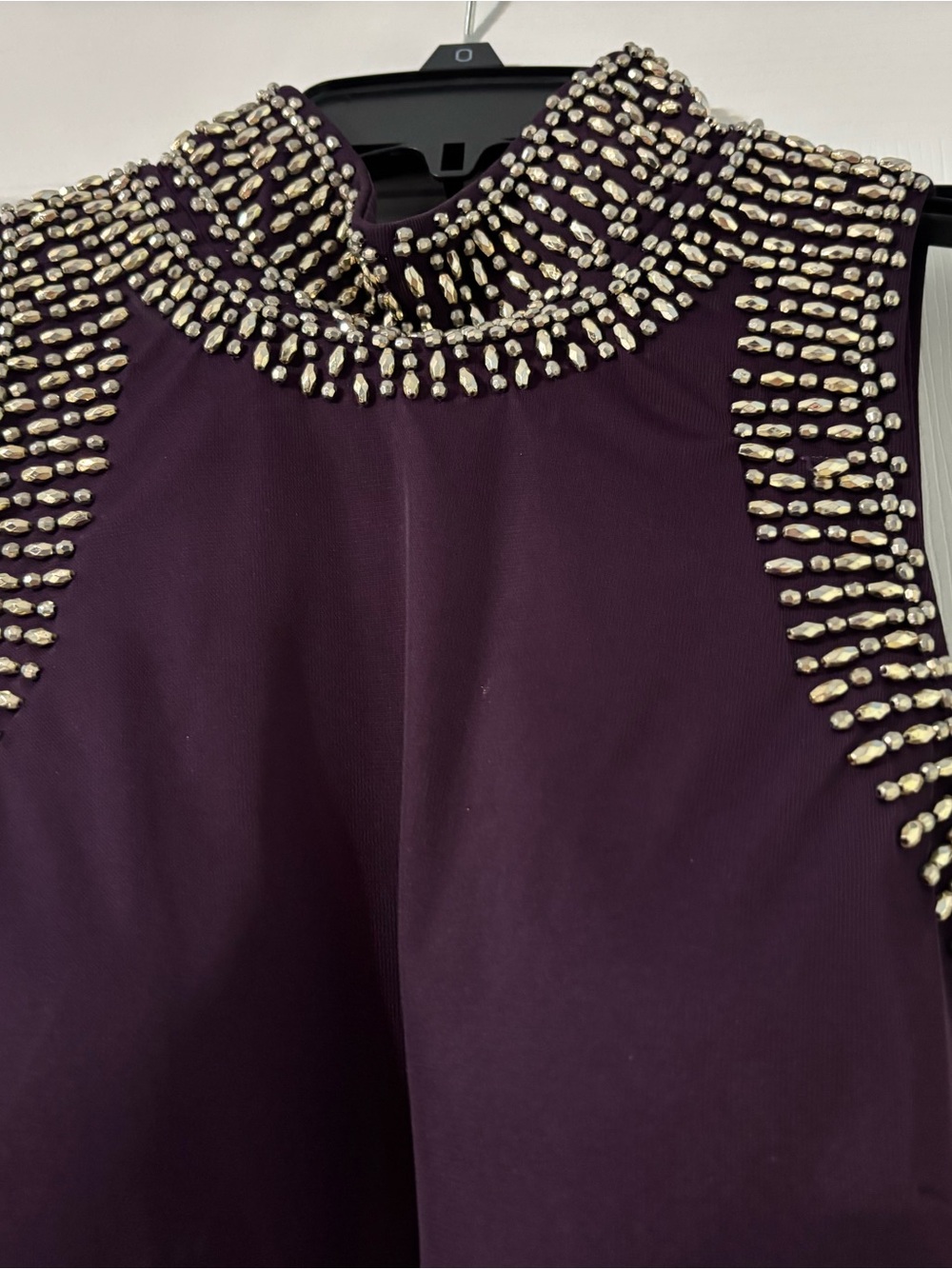 Betsy & Adam Purple Evening Dress with Gold Accents